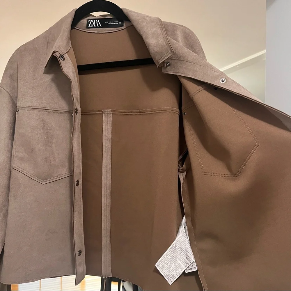 Zara Faux Suede Women's Tan Jacket S - Picture 7 of 7